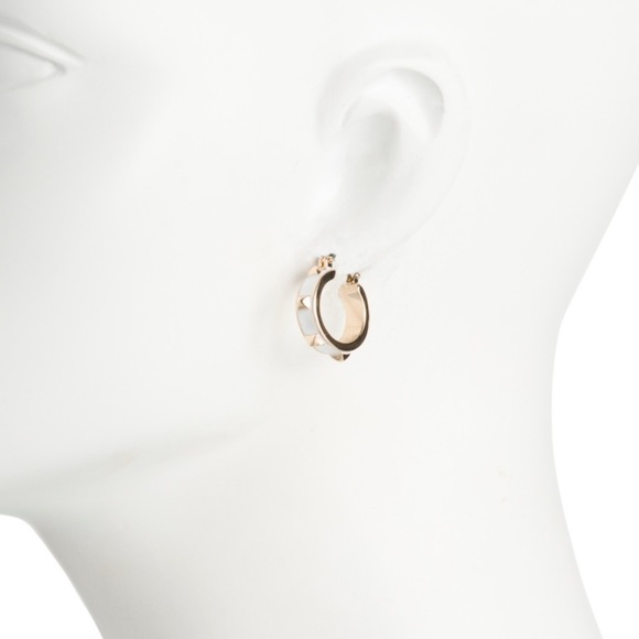 AllSaints Enamel Studded Hoop Earrings White Gold Tone Plated Brass New - Picture 2 of 2